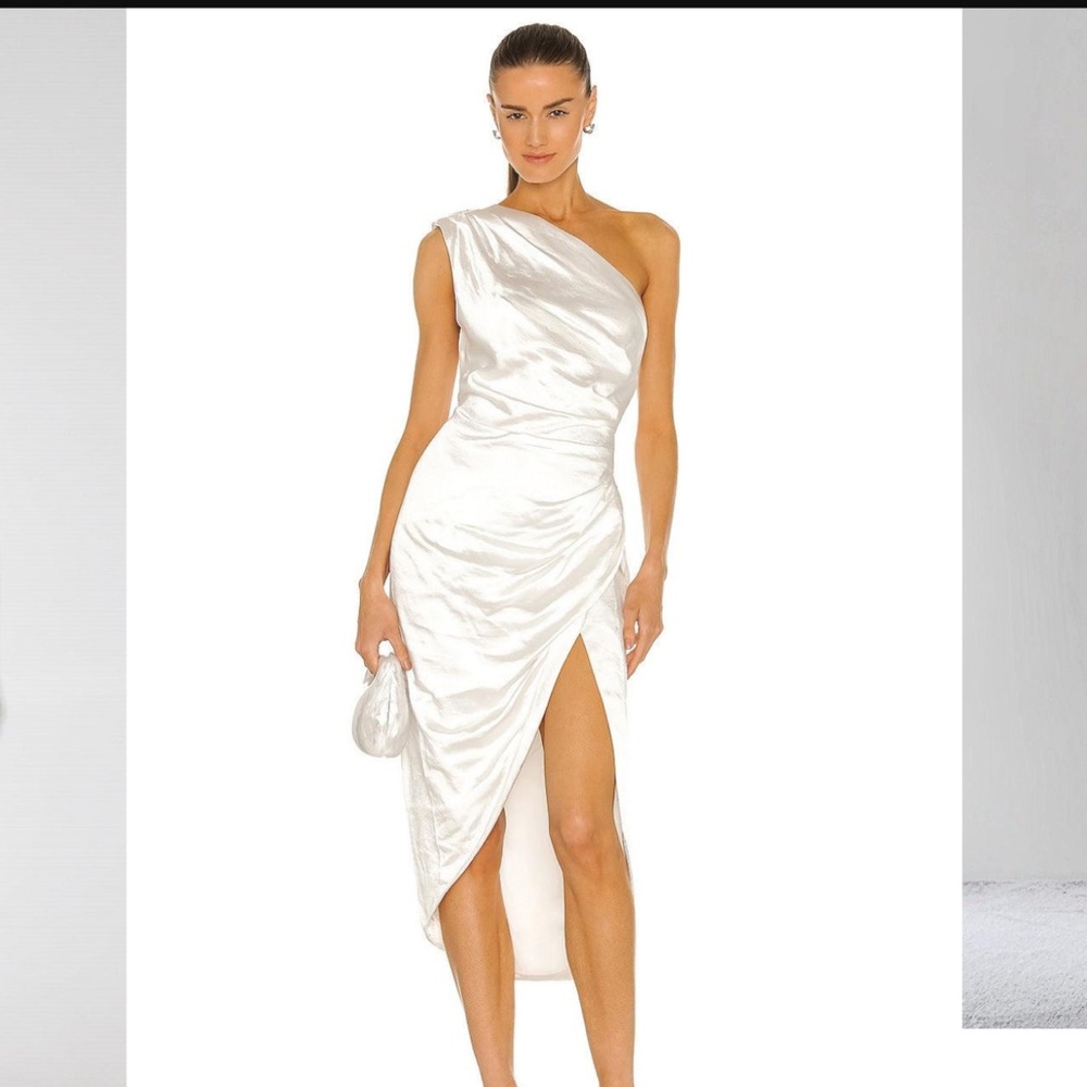 ELLIATT CASSINI One Should Silky, Maxi Drape Slit Dress White Size XL